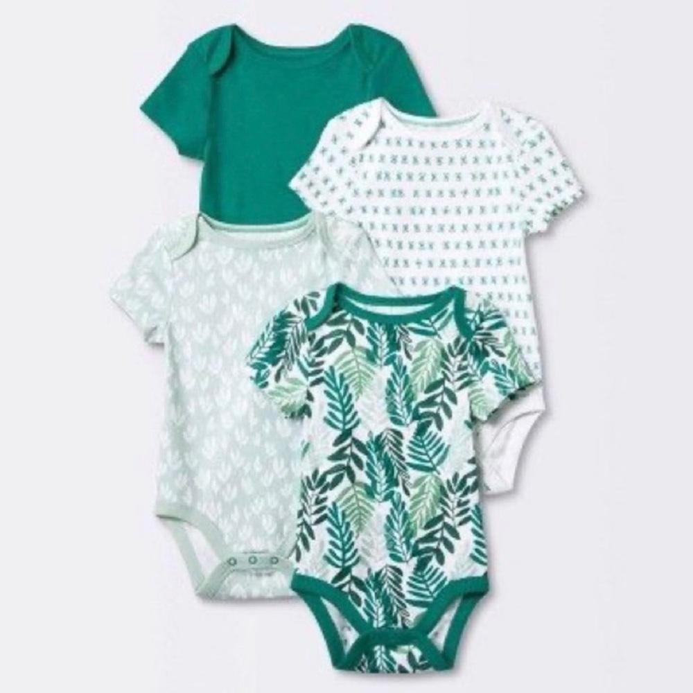 Cloud island Green Leaf Print Baby One-Piece – 4-Pack